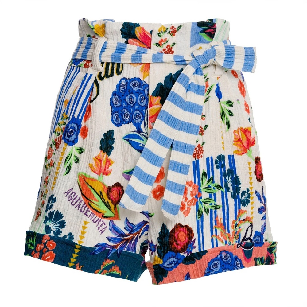 Agua Bendita Addison Citrus Shorts Multicolor Cotton Size S NWT